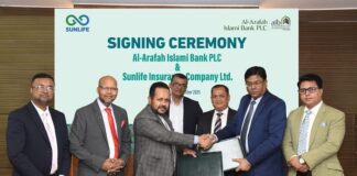 আল আরাফাহ ইসলামী ব্যাংক এর সঙ্গে সানলাইফ ইন্স্যুরেন্স কোম্পানির চুক্তি স্বাক্ষর