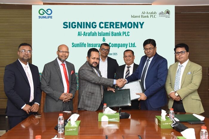 আল আরাফাহ ইসলামী ব্যাংক এর সঙ্গে সানলাইফ ইন্স্যুরেন্স কোম্পানির চুক্তি স্বাক্ষর