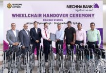 মেঘনা ব্যাংক বিমানবন্দর, ময়মনসিংহ, ব্রাহ্মণবাড়িয়া ও সিলেট স্টেশনের জন্য বাংলাদেশ রেলওয়েকে হুইলচেয়ার হস্তান্তর করলো
